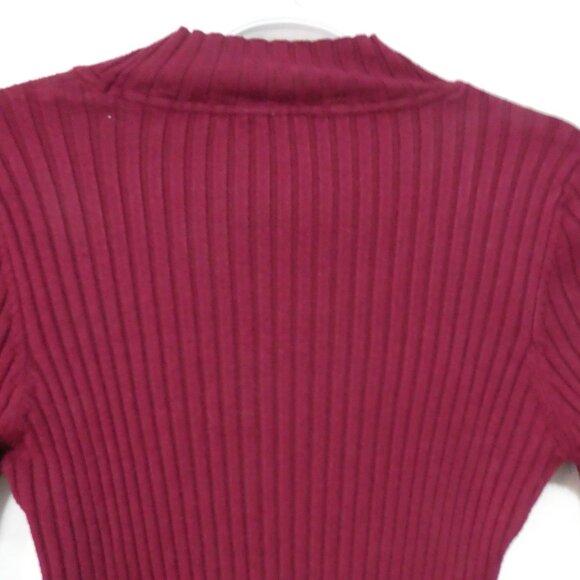 Unbranded | 12 pit to pit | Ribbed Burgundy Long Sleeve Mock Neck Sweater - Picture 10 of 14